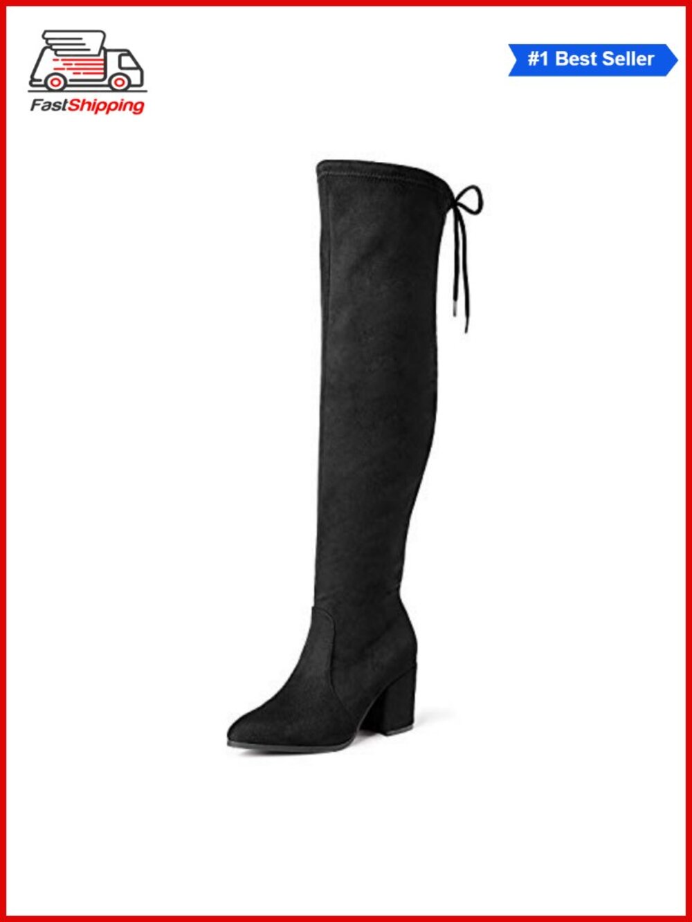 ✨ Thigh High Over the Knee Stretch Block Heel Pointed Toe Boots